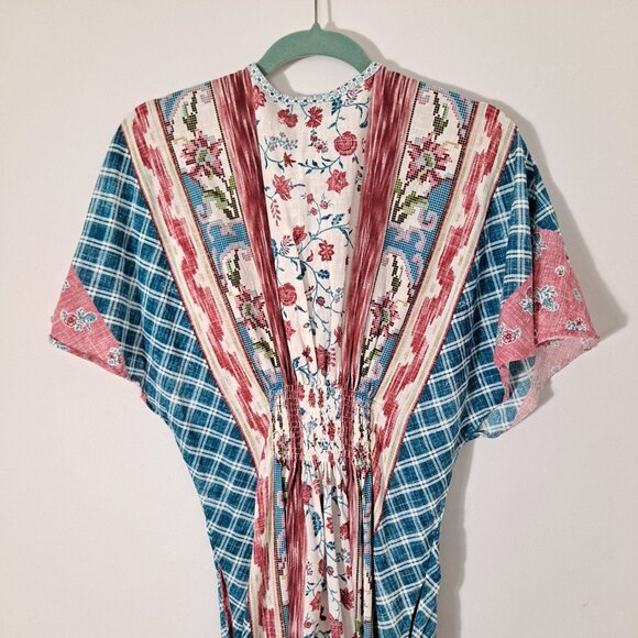 D'ascoli Floral Boho Plaid Short Sleeve Maxi Dress - Picture 11 of 13